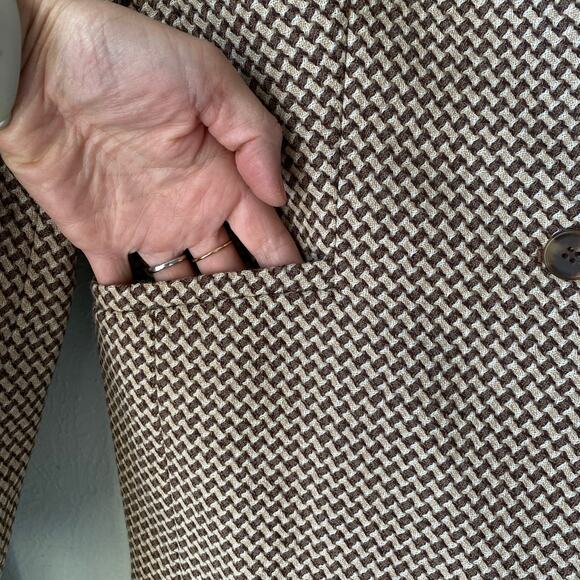 Vintage Talbots Houndstooth Brown Fitted Blazer Women's Size 6 - Picture 5 of 13